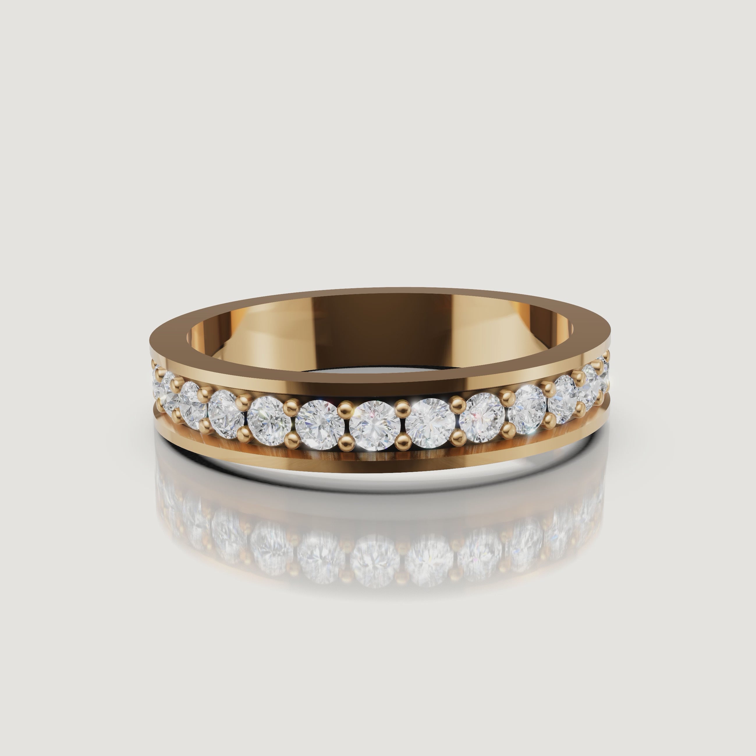 Yellow gold diamond wedding band video with round channel set diamonds by Raul Diamonds