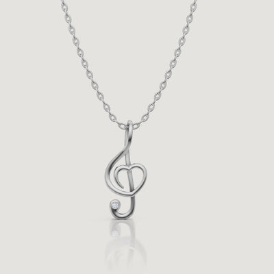 White Gold Treble Clef Heart Diamond Pendant Necklace Video by Raul Diamonds