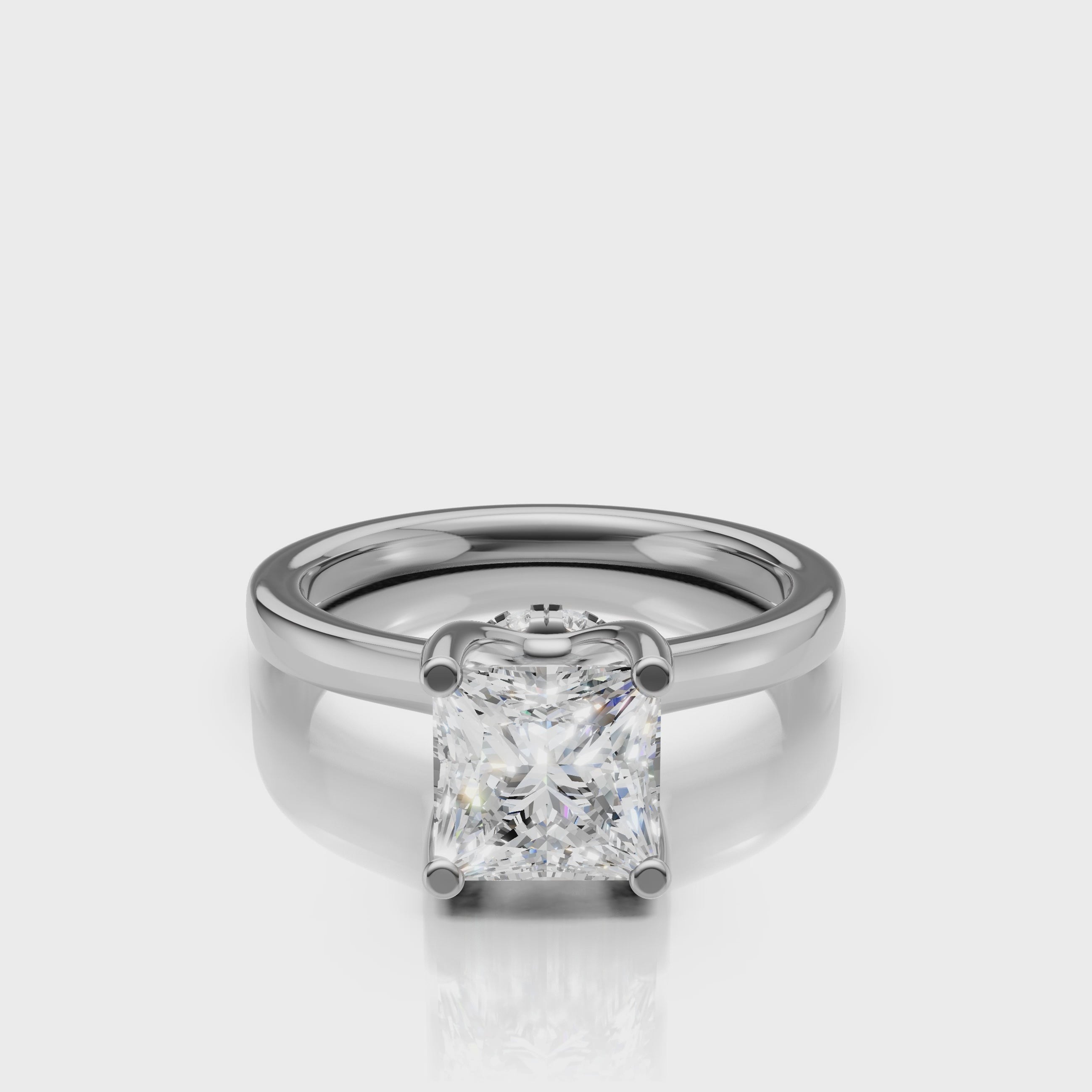 video of princess cut lab grown diamond solitaire engagement ring in 14k white gold