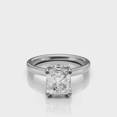 video of princess cut lab grown diamond solitaire engagement ring in 14k white gold