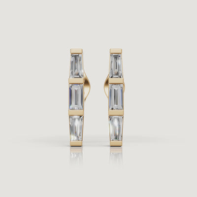 Yellow gold baguette diamond hoop earrings cinematic jewelry video by Raul Diamonds