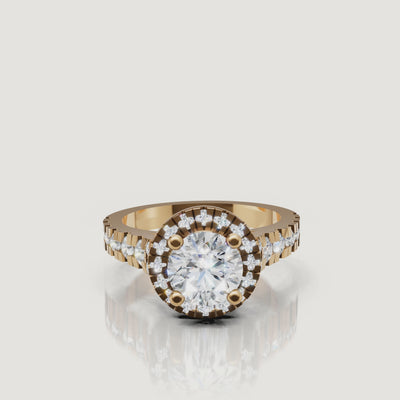 360 video of the Seo yellow gold halo diamond engagement ring with pavé detailing by Raul Diamonds.