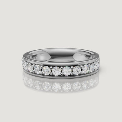 White gold shared prong diamond wedding band video with sparkling diamonds