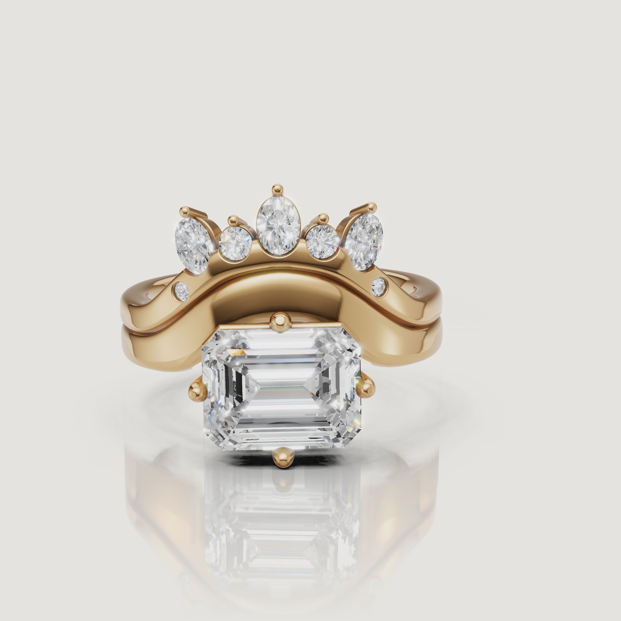 Yellow Gold Emerald Cut Diamond Bridal Set Video by Raul Diamonds