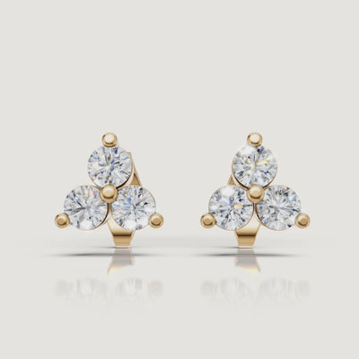 Yellow gold three stone diamond stud earrings sparkling jewelry video Raul Diamonds