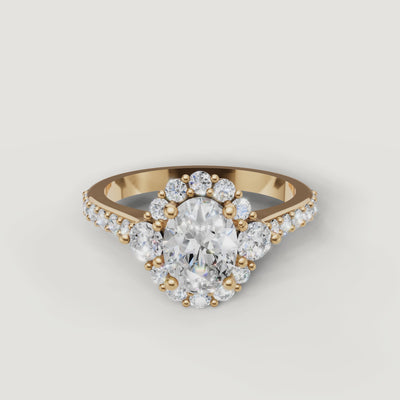 360 video of Raul Diamonds yellow gold oval halo diamond engagement ring with pavé band