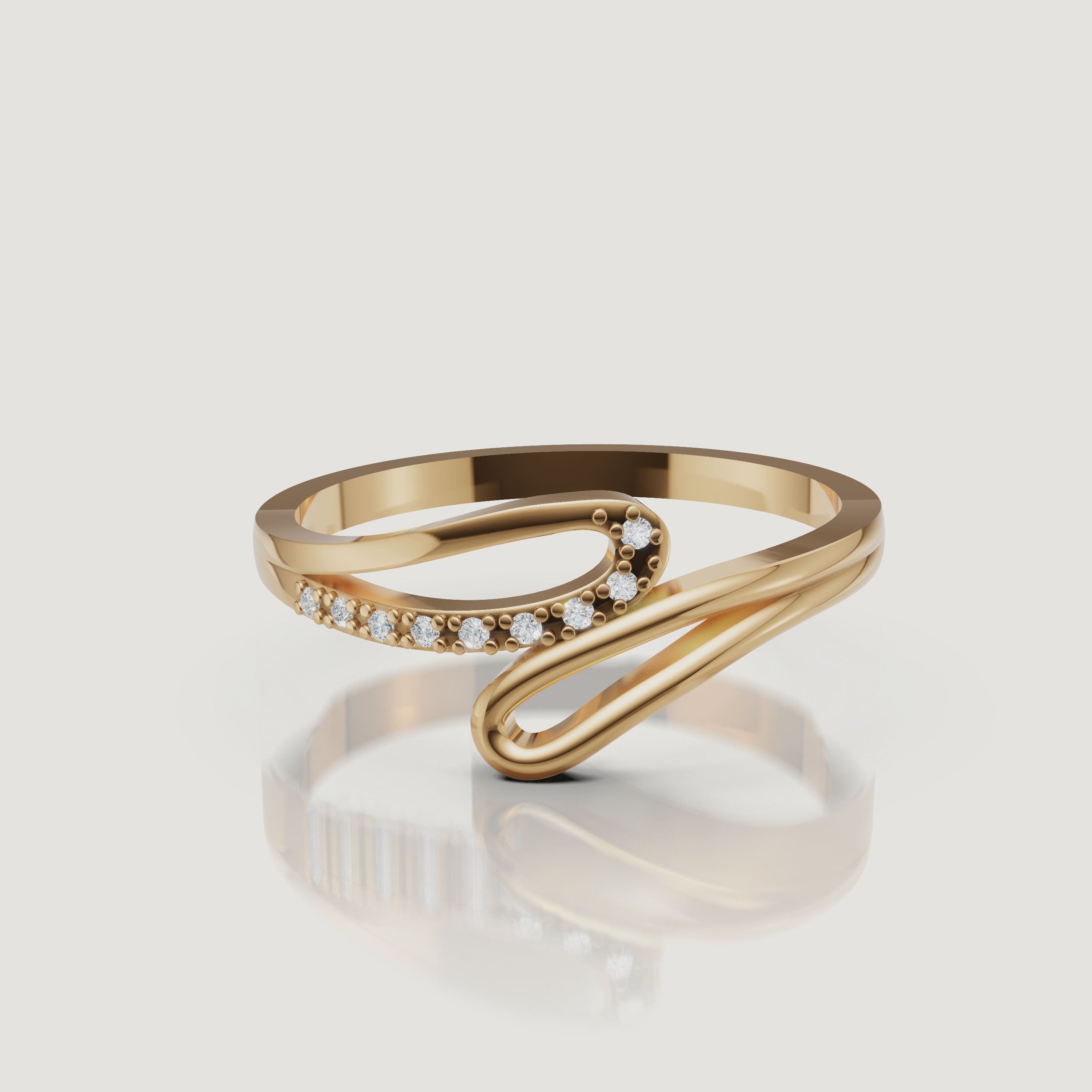 360 rotating video of Raul Diamonds yellow gold open swirl diamond wedding band with pavé accents