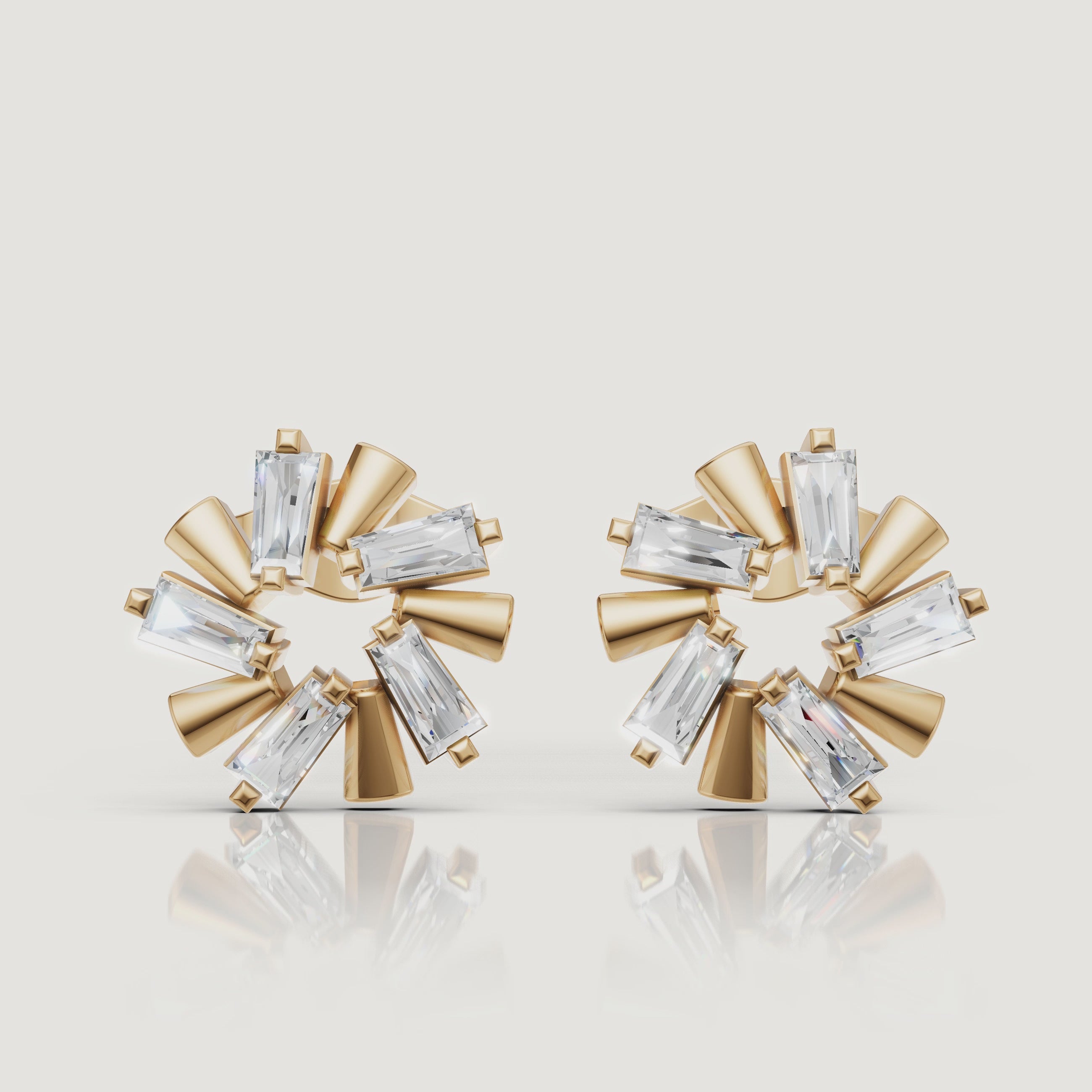Yellow gold burst diamond stud earrings video by Raul Diamonds