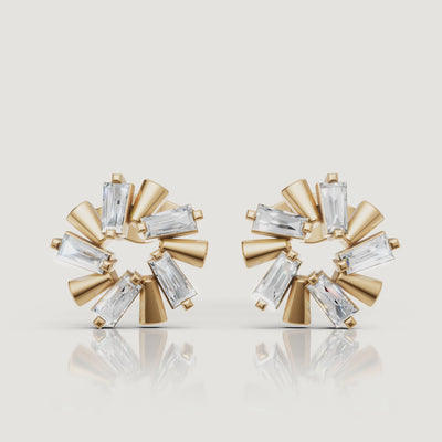 Yellow gold burst diamond stud earrings video by Raul Diamonds