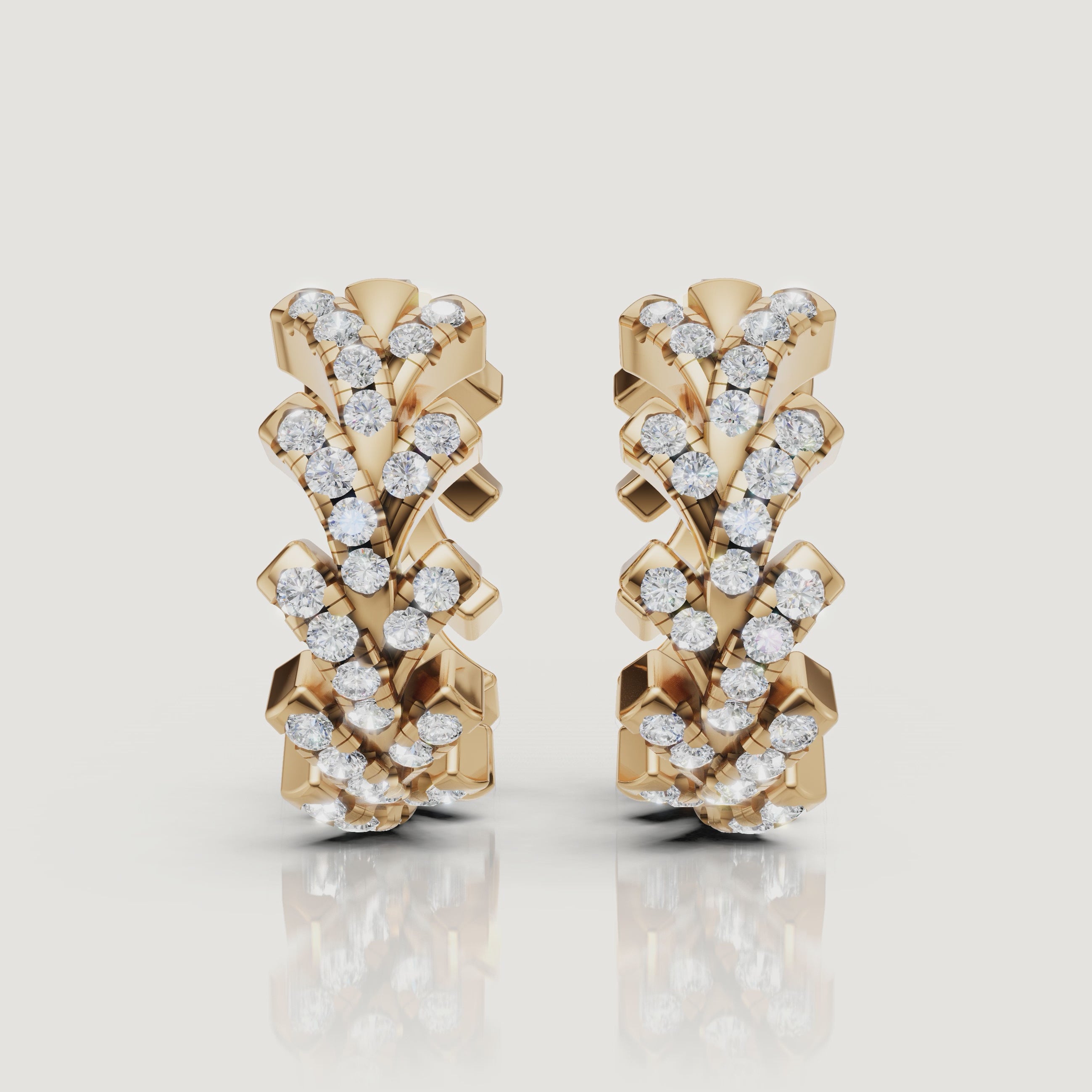 Yellow gold diamond cluster hoop earrings video by Raul Diamonds with sparkling diamonds