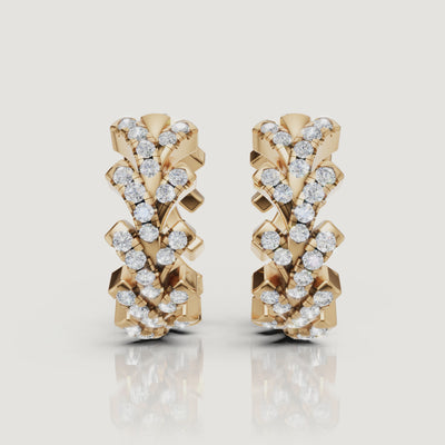 Yellow gold diamond cluster hoop earrings video by Raul Diamonds with sparkling diamonds