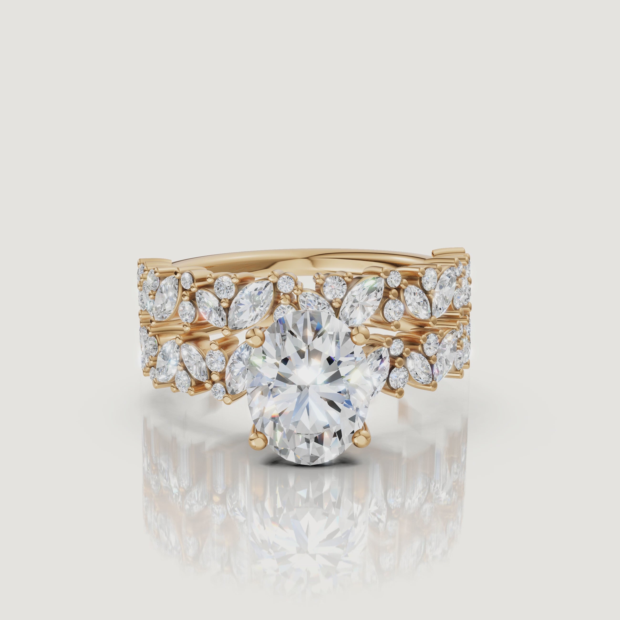 Yellow Gold Oval Cut Diamond Bridal Set Video by Raul Diamonds