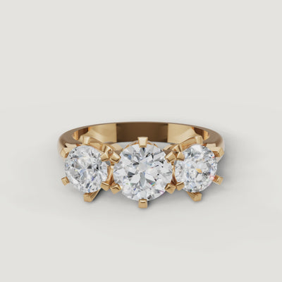 360 video of Raul Diamonds yellow gold round three stone diamond engagement ring with polished gold band