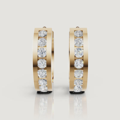 Yellow gold diamond hoop earrings video showcasing sparkling round diamonds by Raul Diamonds