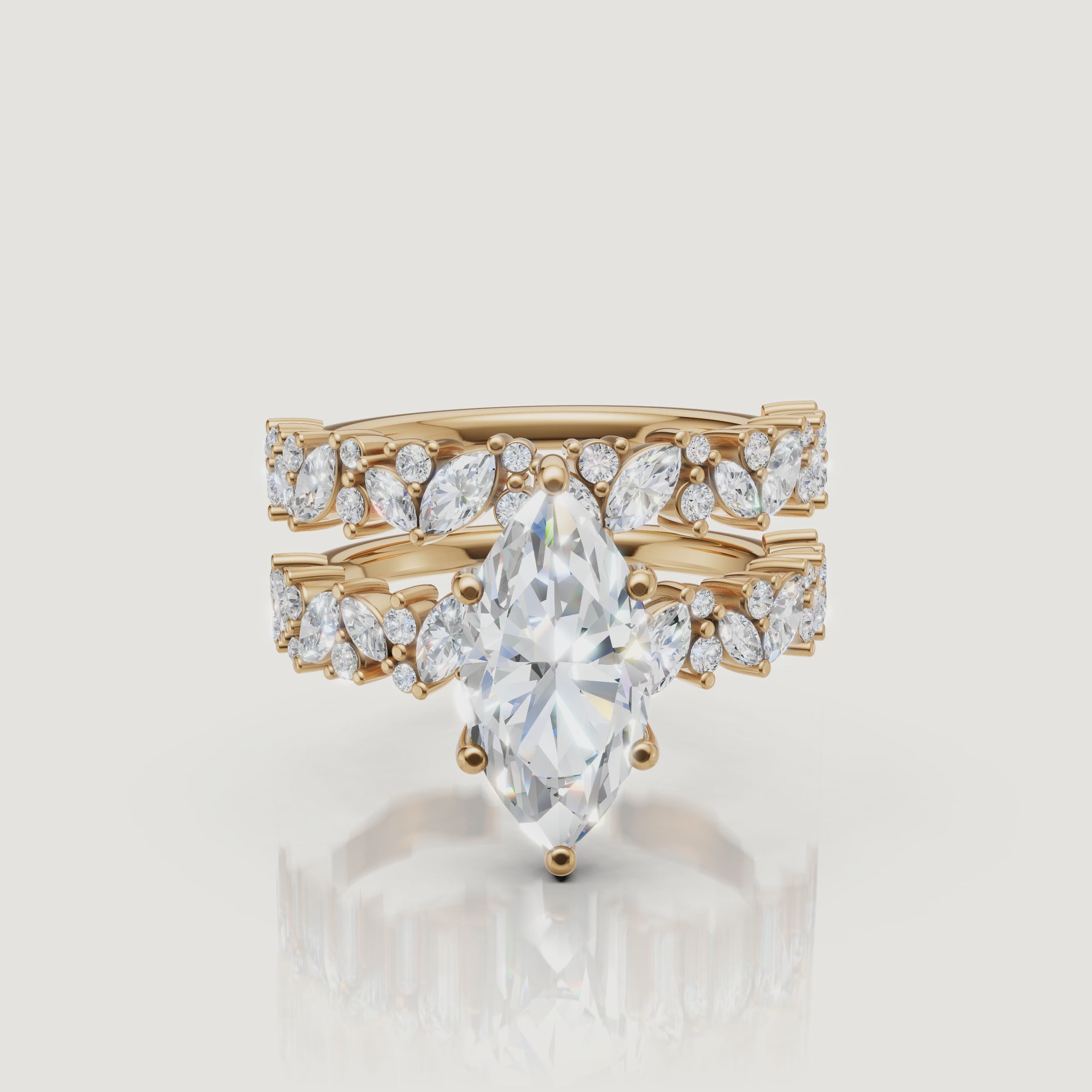 Yellow Gold Marquise Cut Diamond Bridal Set Video by Raul Diamonds