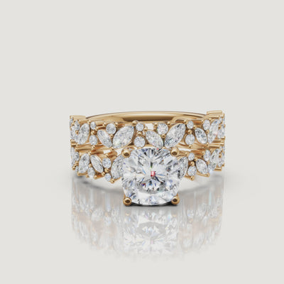 Yellow Gold Cushion Cut Diamond Bridal Set Video by Raul Diamonds