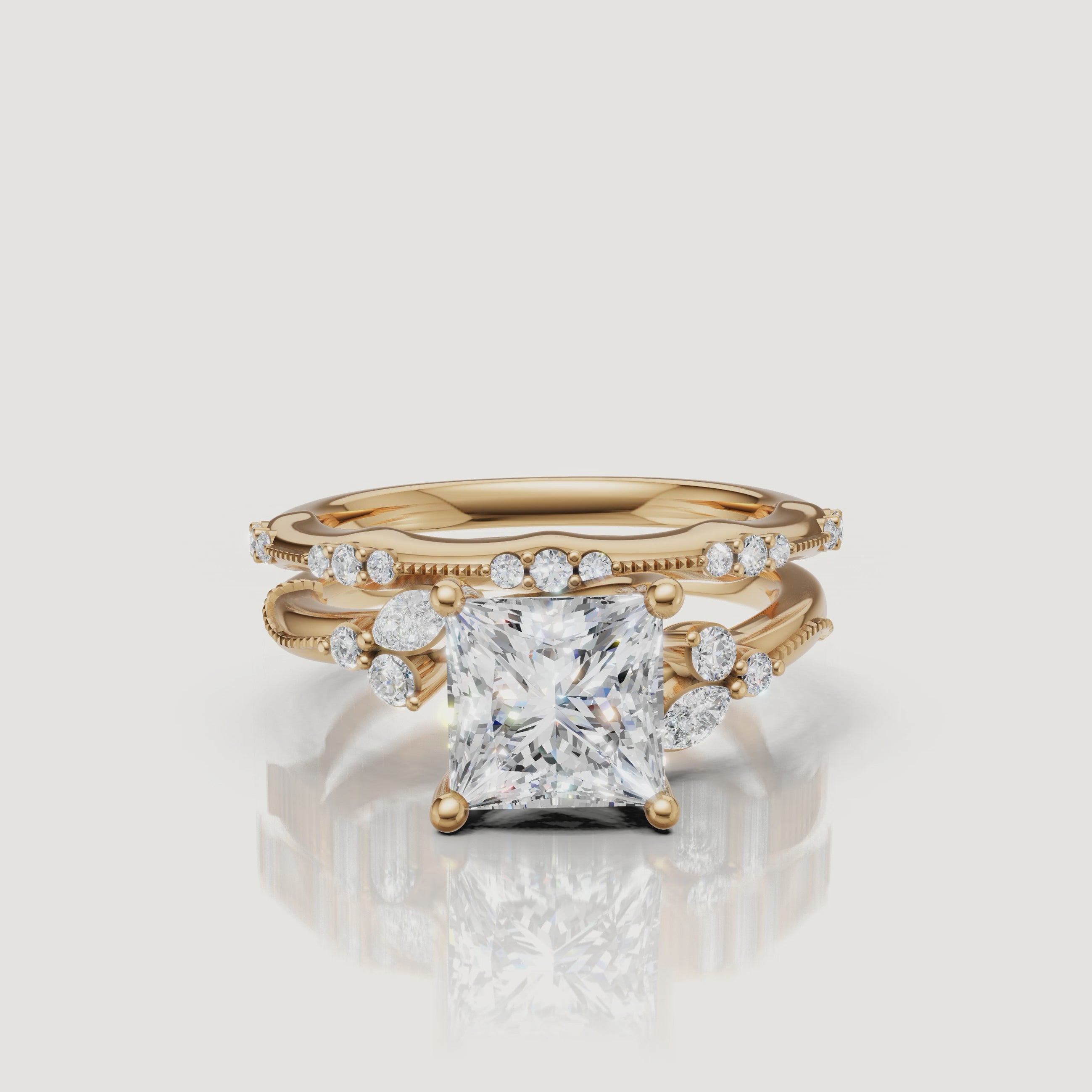 Yellow Gold Princess Cut Lab Grown Diamond Bridal Set Video by Raul Diamonds