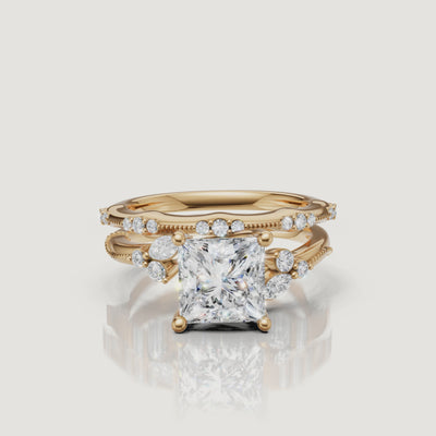 Yellow Gold Princess Cut Lab Grown Diamond Bridal Set Video by Raul Diamonds