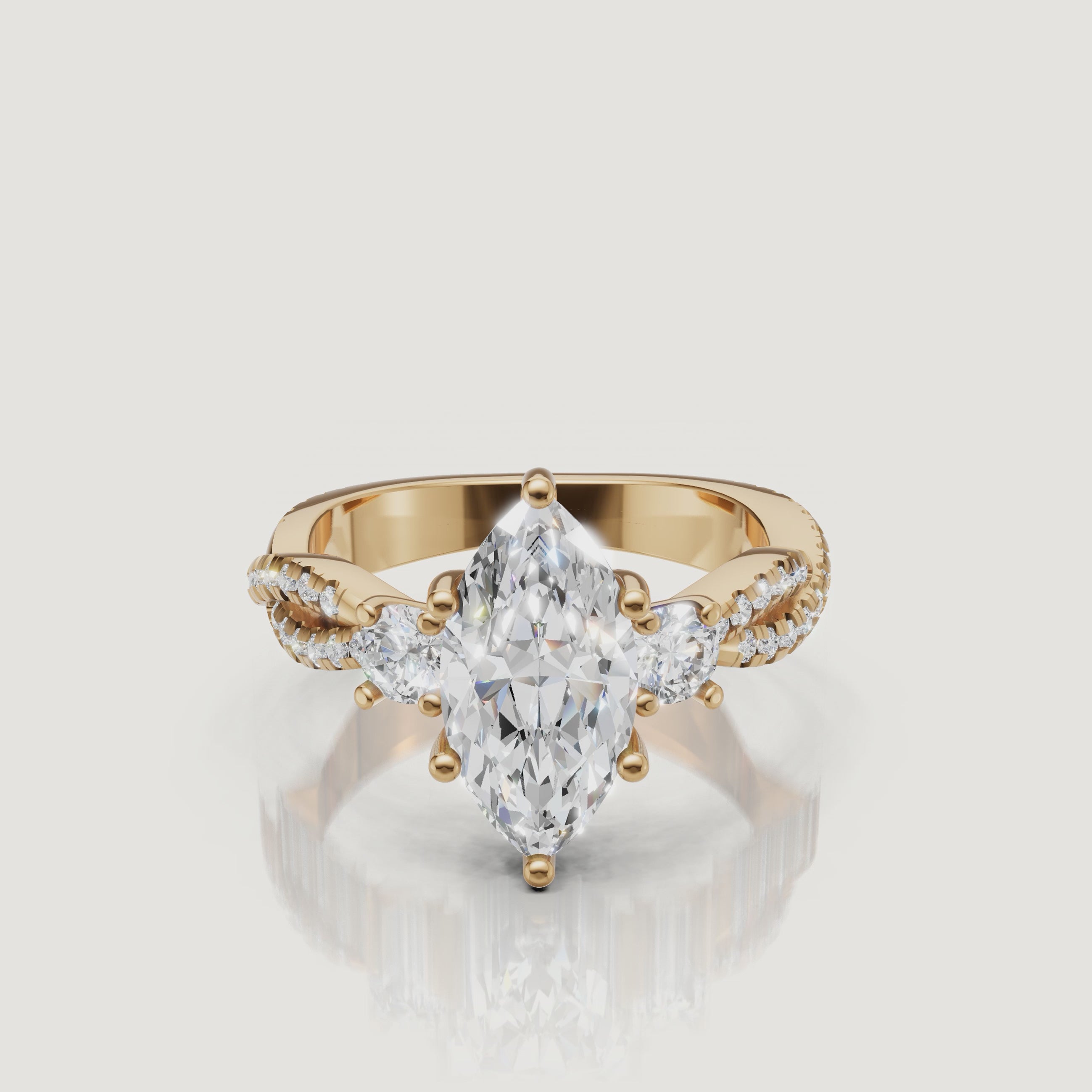 Marquise Three Stone Lab Diamond Ring Video in Yellow Gold – Raul Diamonds