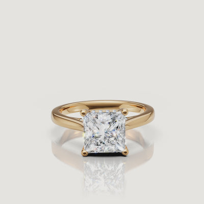 14K yellow gold princess-cut lab-grown diamond engagement ring with hidden halo by Raul Diamonds rotating video
