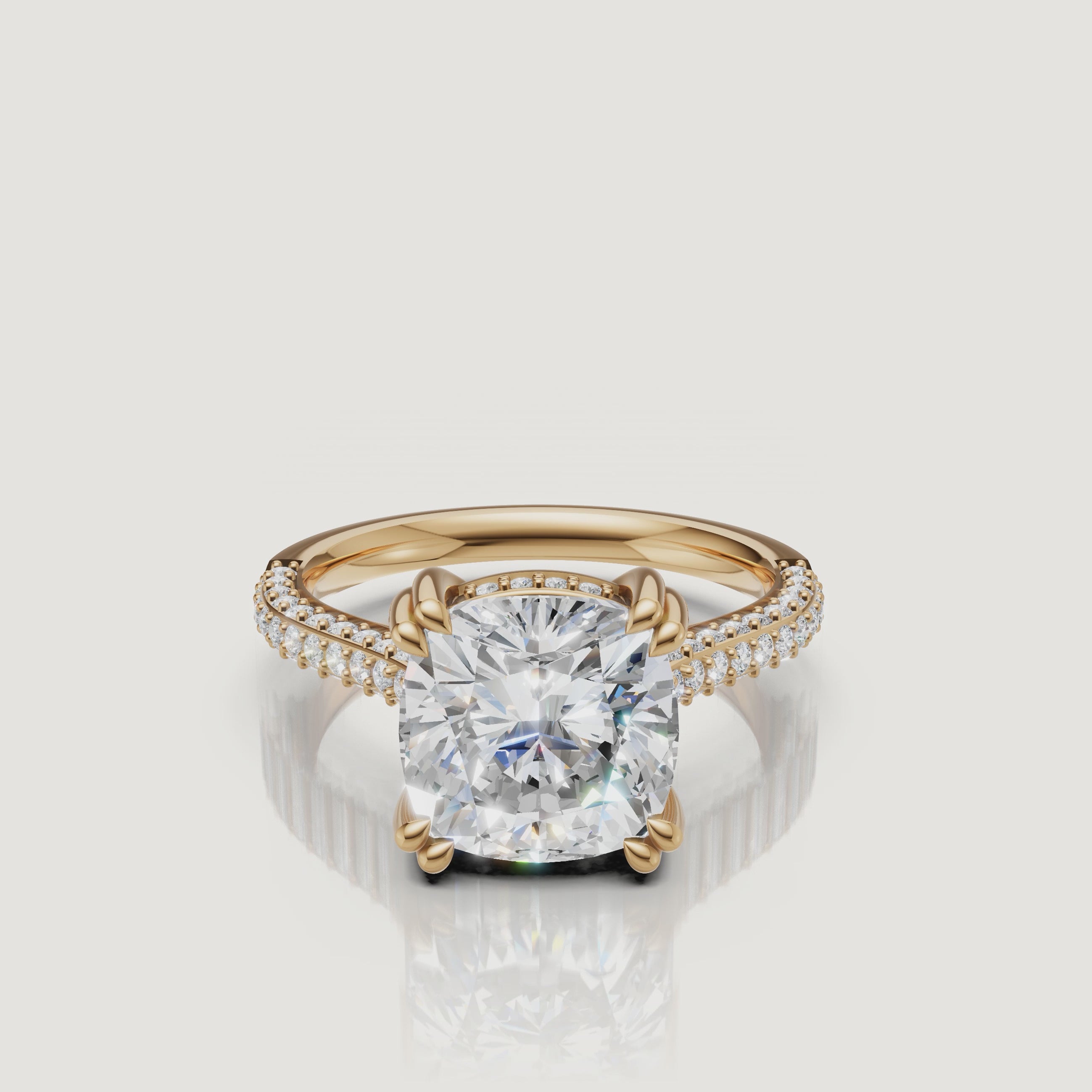 Cushion Cut Lab Grown Diamond Ring Video in 14K Yellow Gold – Raul Diamonds
