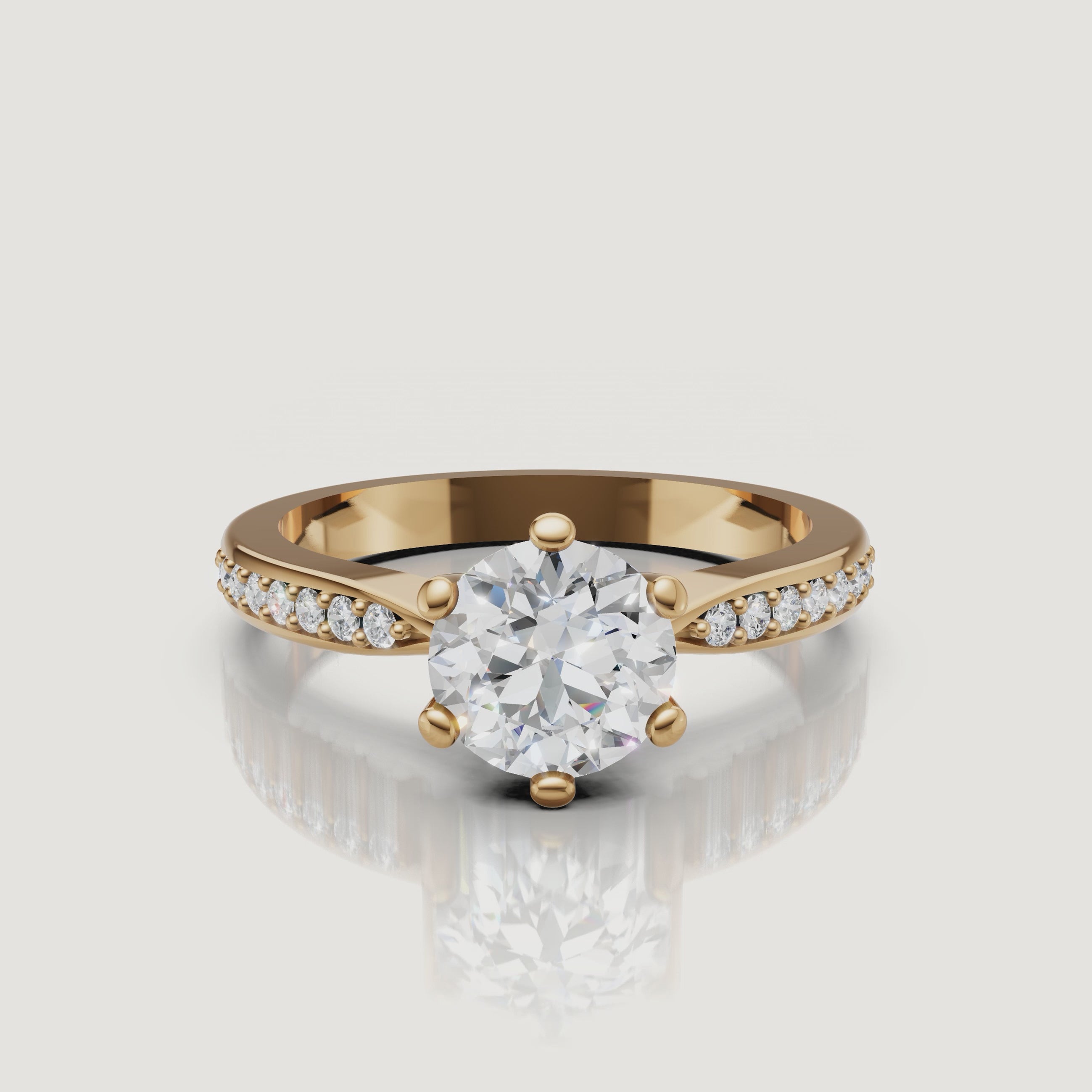 360 video of Raul Diamonds yellow gold round solitaire diamond engagement ring with pavé band