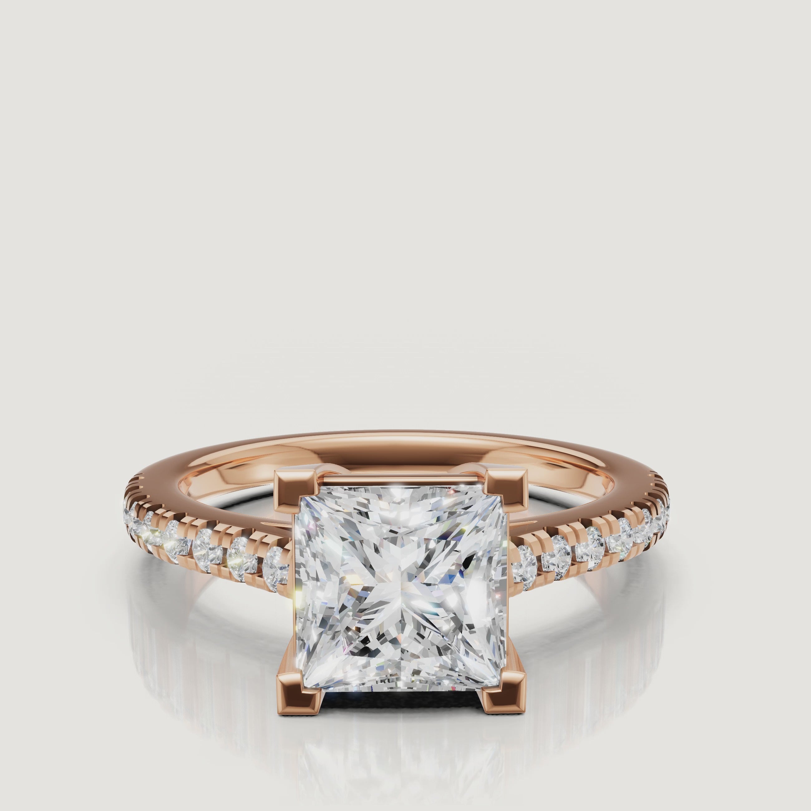 Rose gold princess cut diamond engagement ring luxury sparkle video by Raul Diamonds