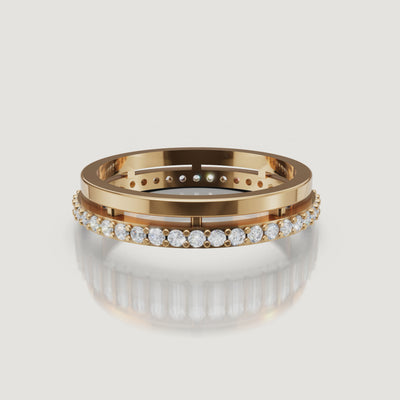 Yellow gold floating diamond wedding band video with pavé round diamonds Raul Diamonds