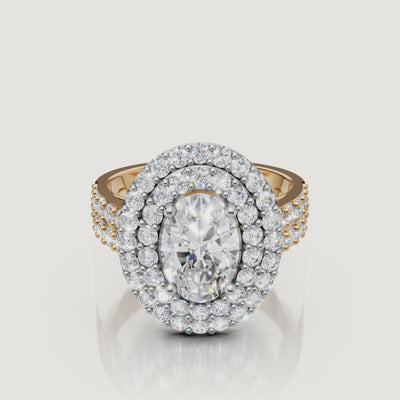 360 video of Raul Diamonds yellow gold oval halo diamond engagement ring with pavé band