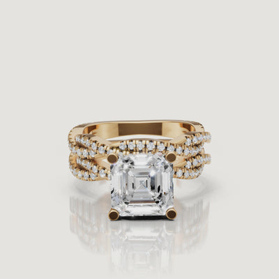 Yellow Gold Asscher Cut Split Shank Bridal Set Video by Raul Diamonds