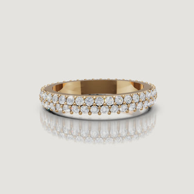 Yellow Gold Video Alt: Rotating video of Raul Diamonds yellow gold pavé wedding band with double row diamonds
