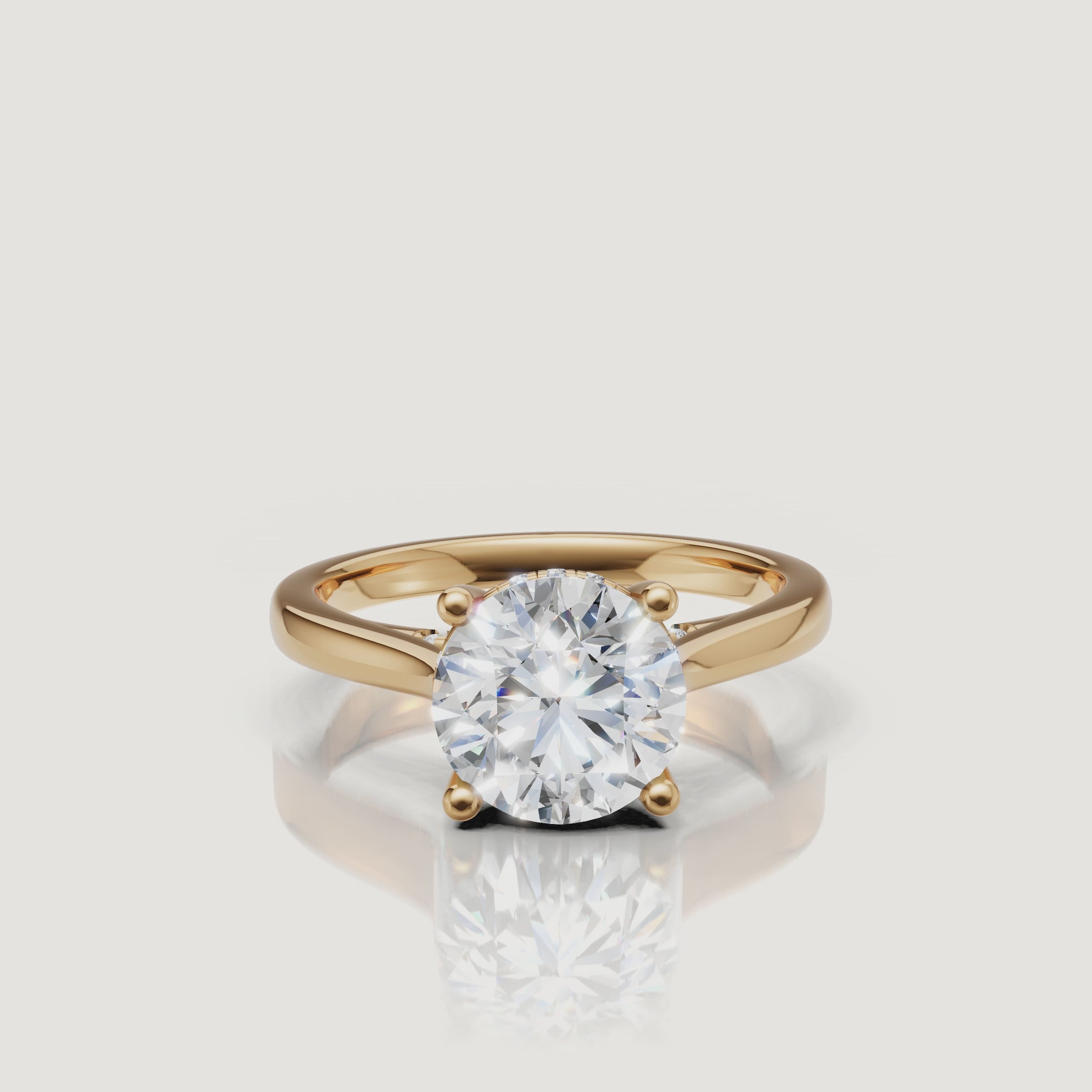 14K yellow gold round brilliant lab-grown diamond engagement ring with hidden halo by Raul Diamonds rotating video