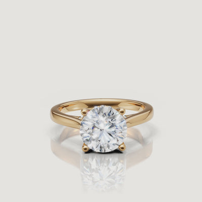 14K yellow gold round brilliant lab-grown diamond engagement ring with hidden halo by Raul Diamonds rotating video