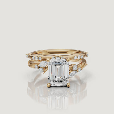 Yellow Gold Emerald Cut Lab Grown Diamond Bridal Set Video by Raul Diamonds