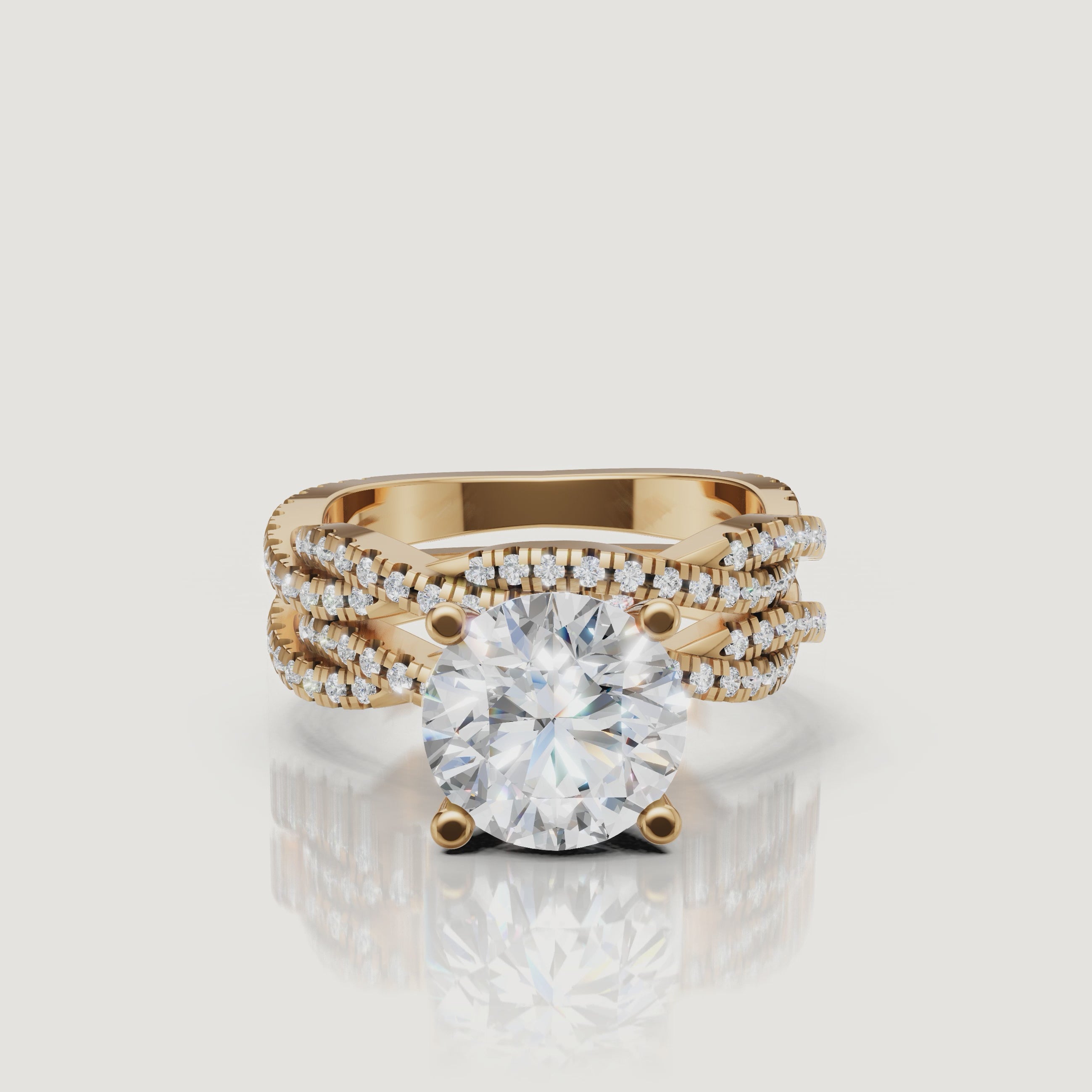 Yellow Gold Round Cut Split Shank Bridal Set Video by Raul Diamonds