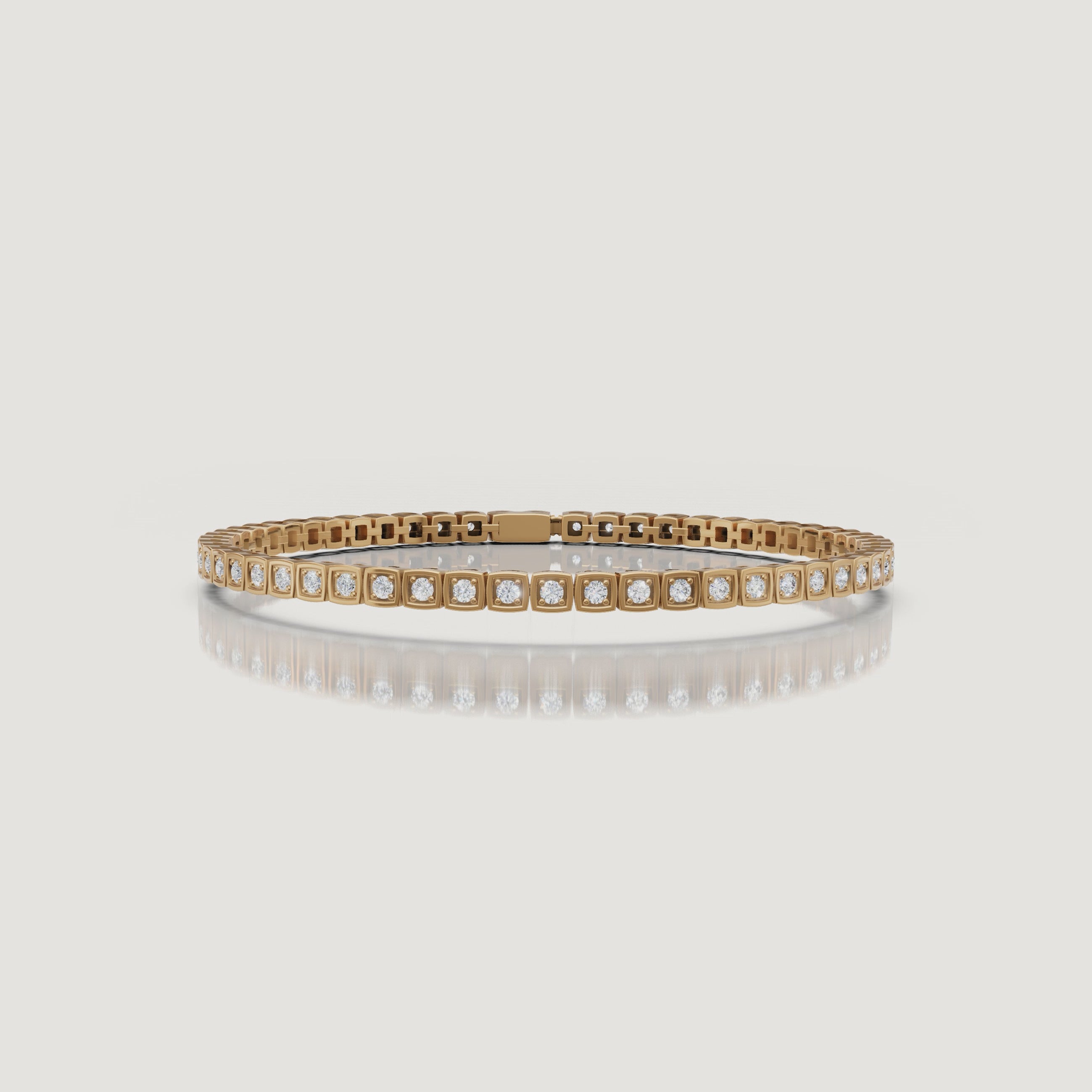 Luxury yellow gold geometric diamond tennis bracelet video by Raul Diamonds with sparkling lab grown diamonds, elegant wrist movement, cinematic close-up shots, and premium fine jewelry styling
