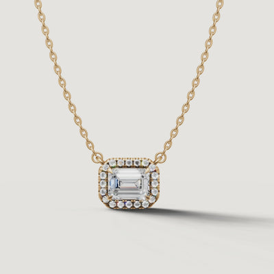 Yellow Gold Emerald Cut Halo Pendant Necklace Video by Raul Diamonds