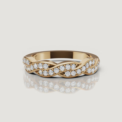 Yellow gold braided diamond wedding band video with sparkling pavé setting by Raul Diamonds
