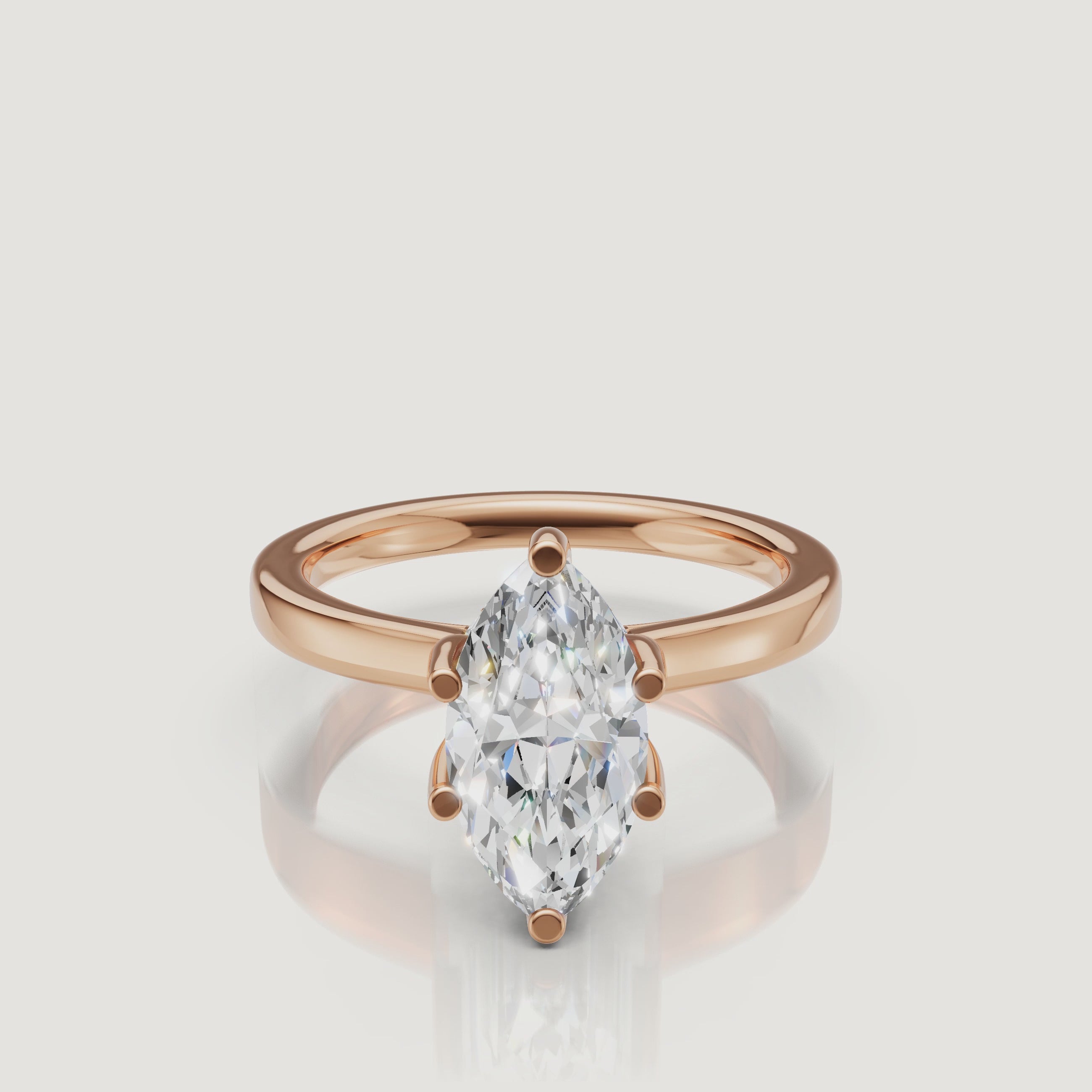 video of marquise cut lab grown diamond solitaire engagement ring in 14k rose gold