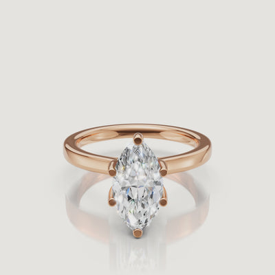video of marquise cut lab grown diamond solitaire engagement ring in 14k rose gold