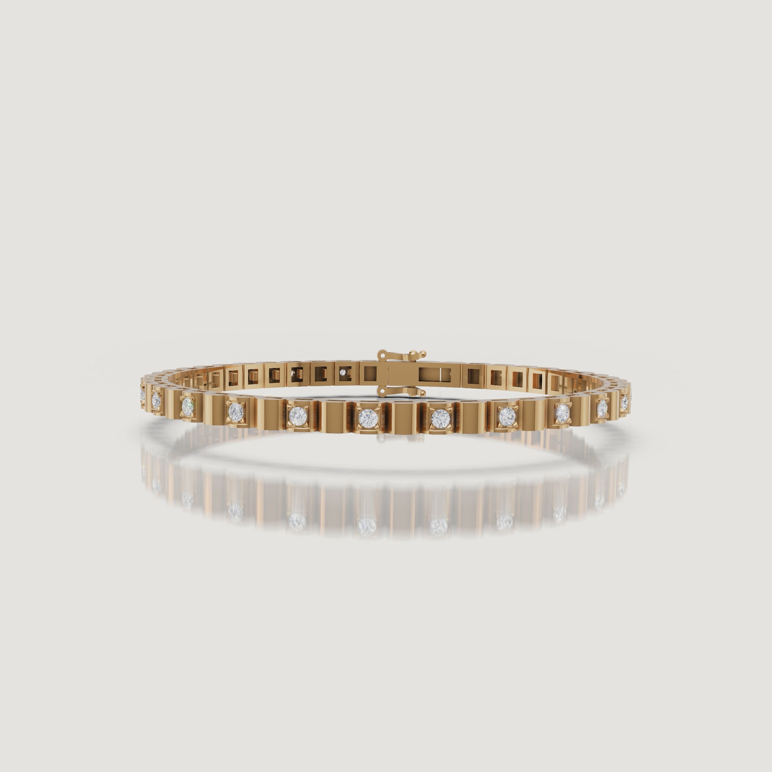 Elegant yellow gold diamond tennis bracelet video by Raul Diamonds showcasing brilliant lab grown diamonds, refined wrist movement, luxury close-up sparkle, and timeless contemporary jewelry craftsmanship