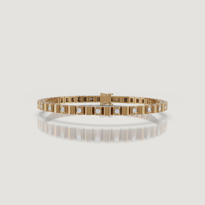 Elegant yellow gold diamond tennis bracelet video by Raul Diamonds showcasing brilliant lab grown diamonds, refined wrist movement, luxury close-up sparkle, and timeless contemporary jewelry craftsmanship