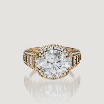 Yellow gold round halo lab grown diamond ring sparkle video by Raul Diamonds