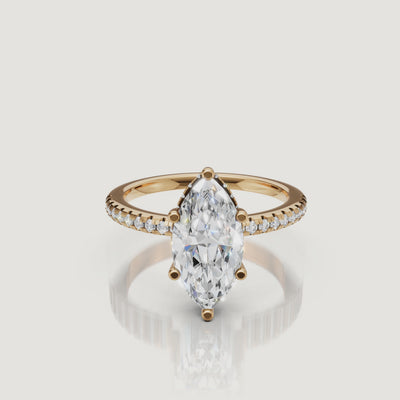 rotating view of marquise cut lab grown diamond engagement ring with pavé band