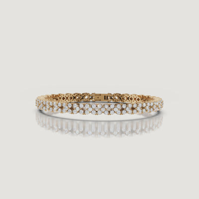 Luxury yellow gold floral diamond bracelet video by Raul Diamonds featuring sparkling lab grown diamonds, elegant wrist movement, cinematic macro close-up shots, warm premium lighting, and timeless fine jewelry styling for a sophisticated luxury look