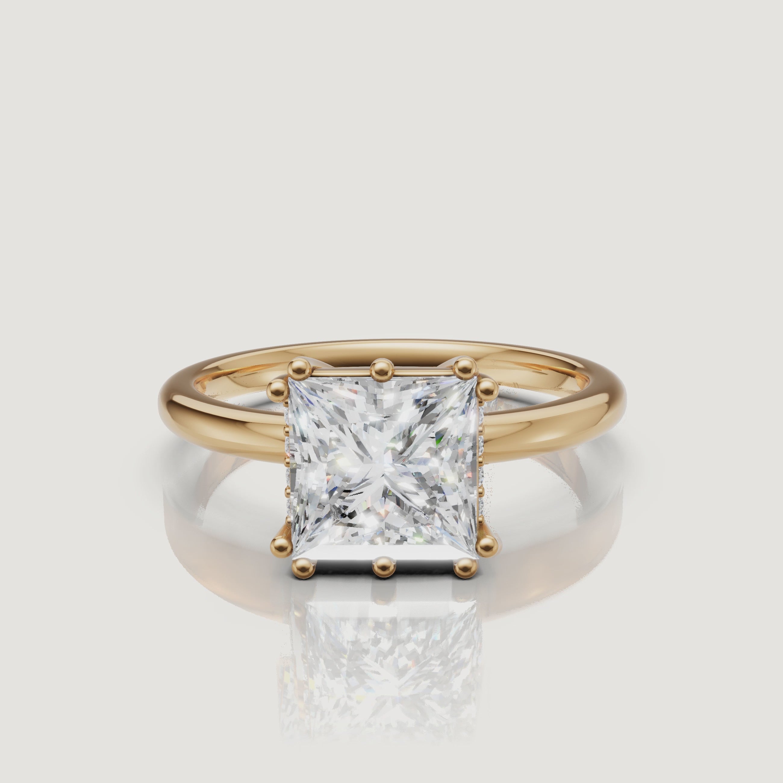 Princess Cut Lab Grown Diamond Engagement Ring Video in 14K Yellow Gold – Raul Diamonds
