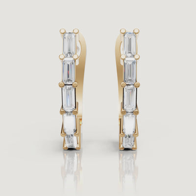 Yellow gold baguette diamond hoop earrings video by Raul Diamonds