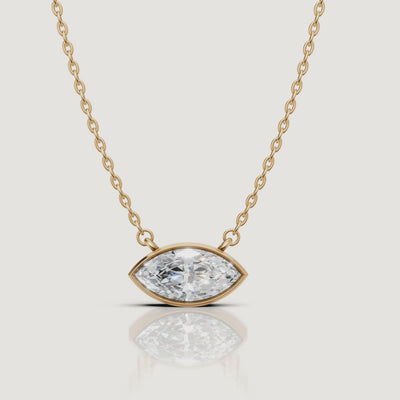 Yellow Gold East West Marquise Lab Grown Diamond Pendant Necklace Video by Raul Diamonds
