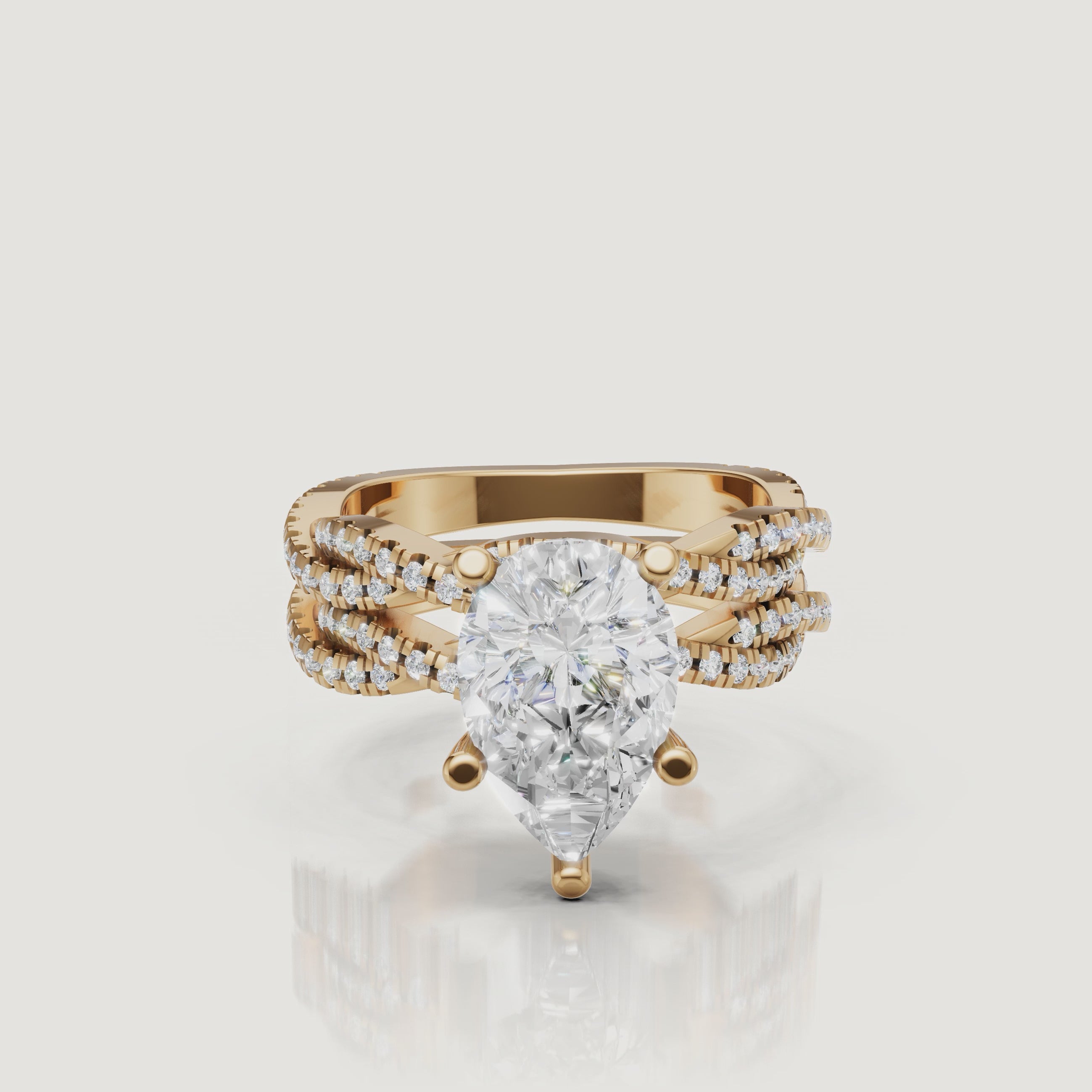 Yellow Gold Pear Cut Split Shank Bridal Set Video by Raul Diamonds