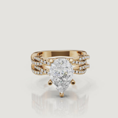 Yellow Gold Pear Cut Split Shank Bridal Set Video by Raul Diamonds